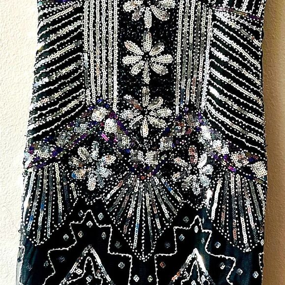 1920s Gatsby Flapper Gothic Black and Silver Sequins Dress Size S* - Picture 7 of 10